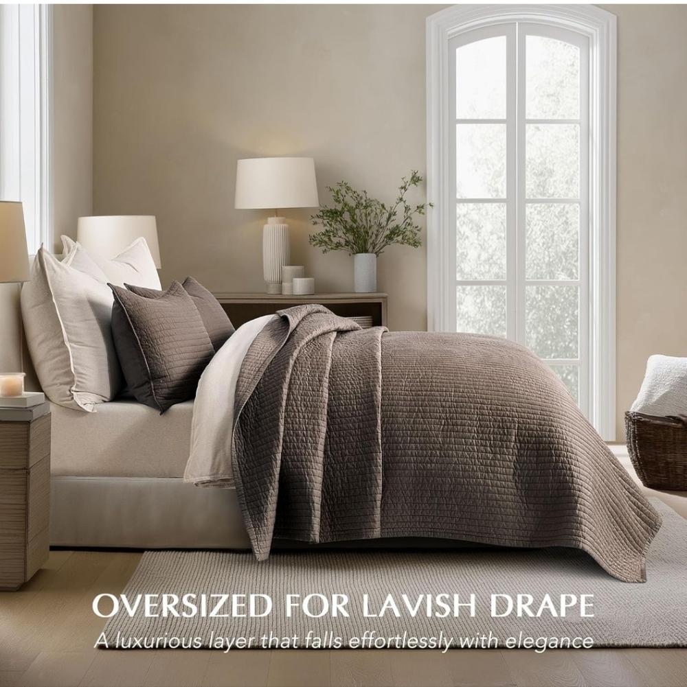EVERGRACEHOME Cotton Sateen Quilt Set King Size, Pre-Washed Cotton Channel Stitc